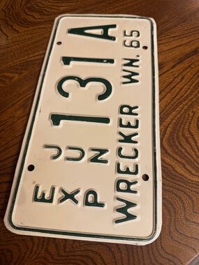 Vintage ‘65 Washington 'Wrecker' Aluminum License Plate